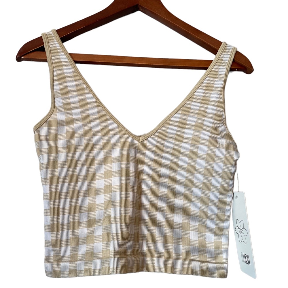 Aura Cream and Tan Plaid Tank Crop Top